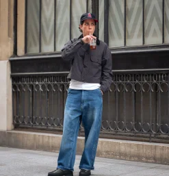 Cropped Work Jacket Check Noir