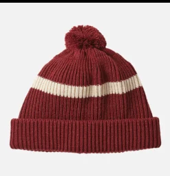 Stripe Pompom Beanie Rouge