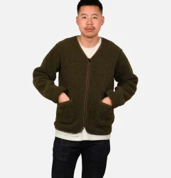 Zip Up Vee Cardigan Khaki
